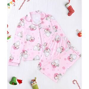 NWT Womens Christmas Pajama Set Long Sleeve Button-Up Top & Elastic Pants XL